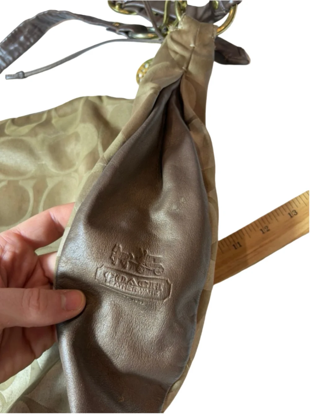 Coach Signature Sateen Ali Large Hobo Shoulder Bag Brown Leather Y2K